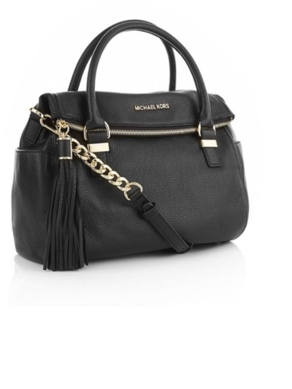 Michael Kors Weston Fold-Over Satchel Black Pebbled Leather Crossbody Bag